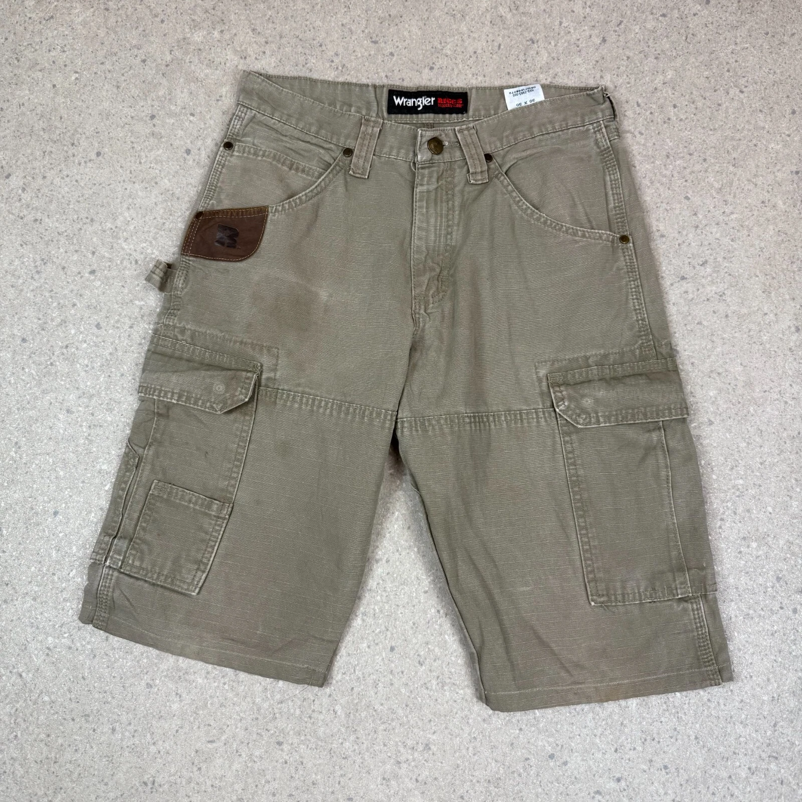 Wrangler Workwear Cargo Shorts 30” Khaki Green Denim Vintage Aesthetic Pockets