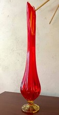 Vintage Mid Century Modern L.E. Smith Amberina Swung Vase Pedestal 23" STUNNING