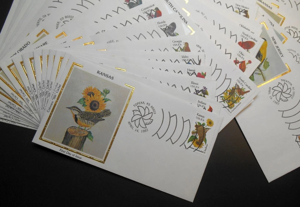 1982 STATE BIRDS & FLOWERS Sc 1953A-2002A set 50 FDCs Colorano silk cachets - Image 2 of 3