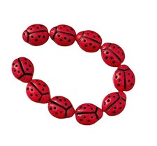 21 Preciosa Czech Glass Opaque Red Black Two Sided 9x7mm Ladybug Insect Beads