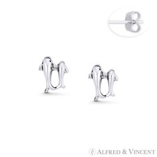 Mother  Baby Dolphin Sealife Motherhood Charm 925 Sterling Silver Stud Earrings