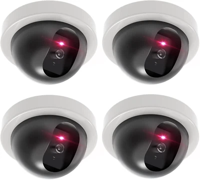 VI22 2-4 Dummy Fake Camera Security CCTV Dome Flashing Red LED Light Security Sticker