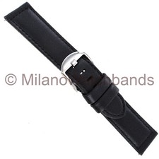 22mm deBeer Black Genuine Glove Leather Padded Stitched Mens Watch Band