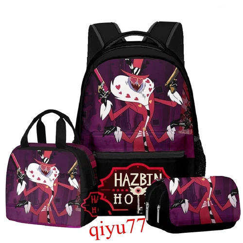 3pc Hazbin Hotel Backpack Kid School Bag Lunch Bag Pencil Case Travel Rucksack - Picture 7 of 42