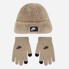 Nike Cozy 9A3070-X0L Beanie and Gloves 2 Piece Set Kids 8-20 Brown Outdoor SRT54