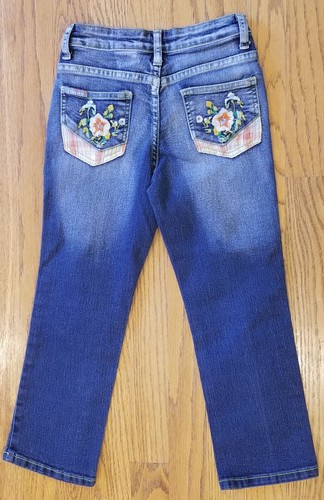 2PC LOT~EMBROIDERED BLUE JEANS & CORAL TOP~GIRLS SIZE 8~CREST JEANS~T/O FLOWERS - Picture 4 of 15