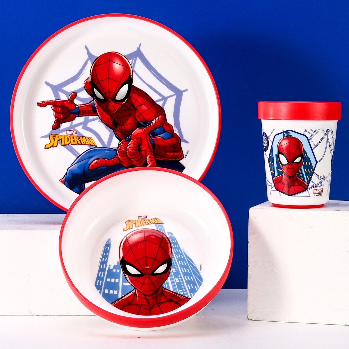 Spiderman Kids 6 Piece Dinnerware Cutlery Set - Plate/Bowl/Cup
