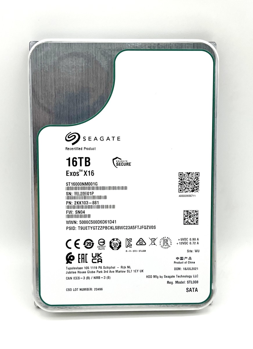 ST16000NM001G Seagate Exos X16 16TB 3.5 256M Enterprise SATA Hard