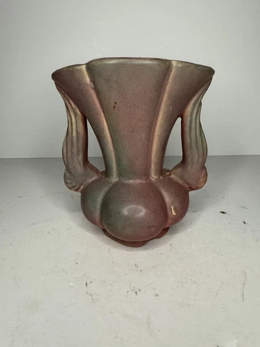 Vintage MCM Century Arkansas Niloak Art Pottery Vase Red Angel Wings Scuffs