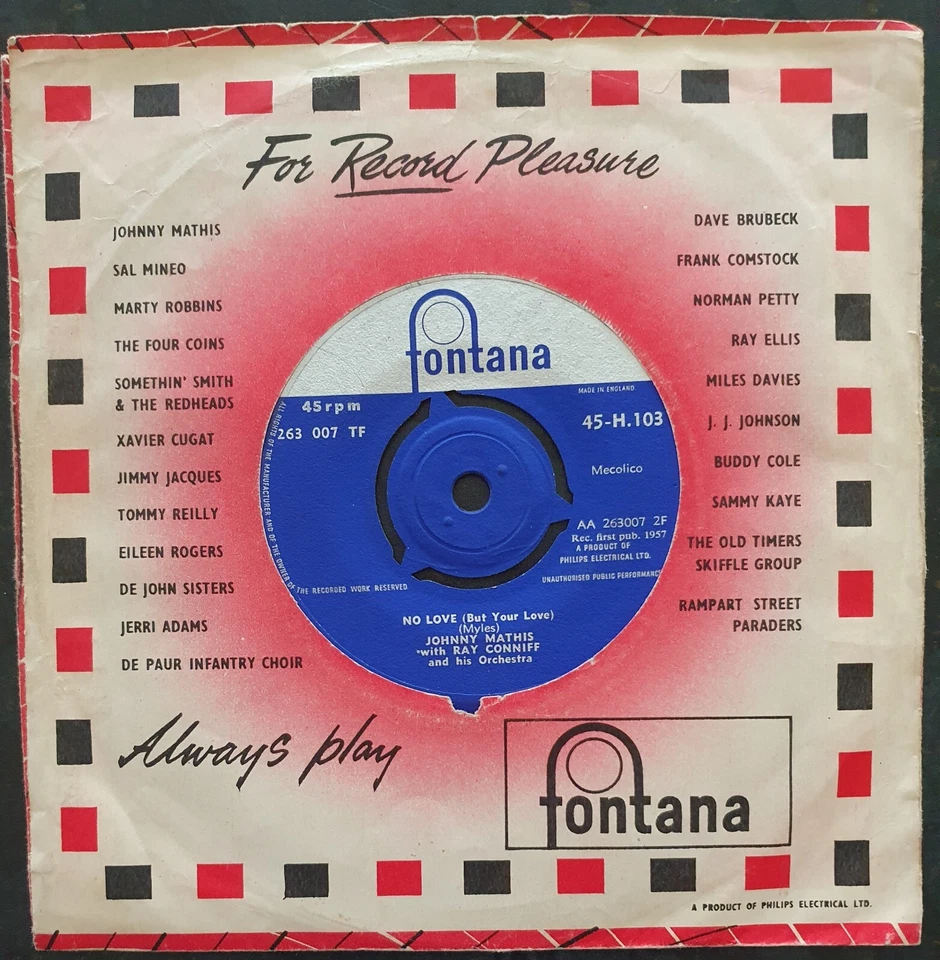 JOHNNY MATHIS - Wild is the Wind/No Love - Philips - H 103 - MINT - Image 2 of 2