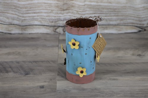 Hannas Handiworks Metal Rustic Distressed Metal Lantern Can Holder Blue 8x4" - Picture 2 of 3