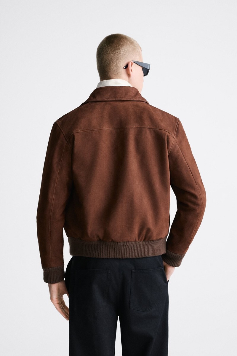 New Zara Buffalo Suede Leather Bomber Jacket 5388/406 Brown New Zara Buffalo Suede Leather Bomber Jacket 5388/406 Brown
