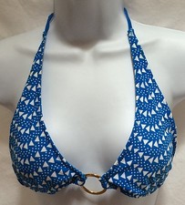 American Eagle Blue  White Triangle Print Bikini Bathing Suit TOP ONLY Size S