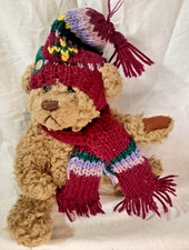 VTG 1996 Pickford Brass Button Bear Dooley Knitted Hat Scarf Wine Color Cocoa