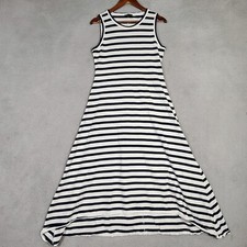 J.Crew Maxi Dress Women Small White Navy Striped Hi-Low Sleeveless A-Line Preppy
