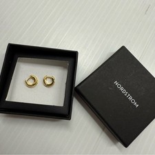 Nordstrom Gold Plated Baguette CZ Huggie Hoop Earrings Classic Minimalist NWT
