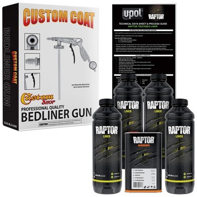 U-Pol Raptor Black Urethane Spray-On Truck Bed Liner Kit w/Free Custom Coat S...