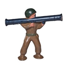B261 Barclay Podfoot Toy Soldier with Bazooka Blue Tube Pod Foot Dimestore