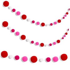 3 Pieces Valentine's Day Mini Felt Ball Garland Decorations Pom Pom Garland