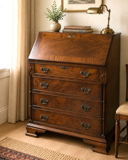 Antique Style Writing Bureau Desk Fall Front Chest of Drawers Polished Mahogany