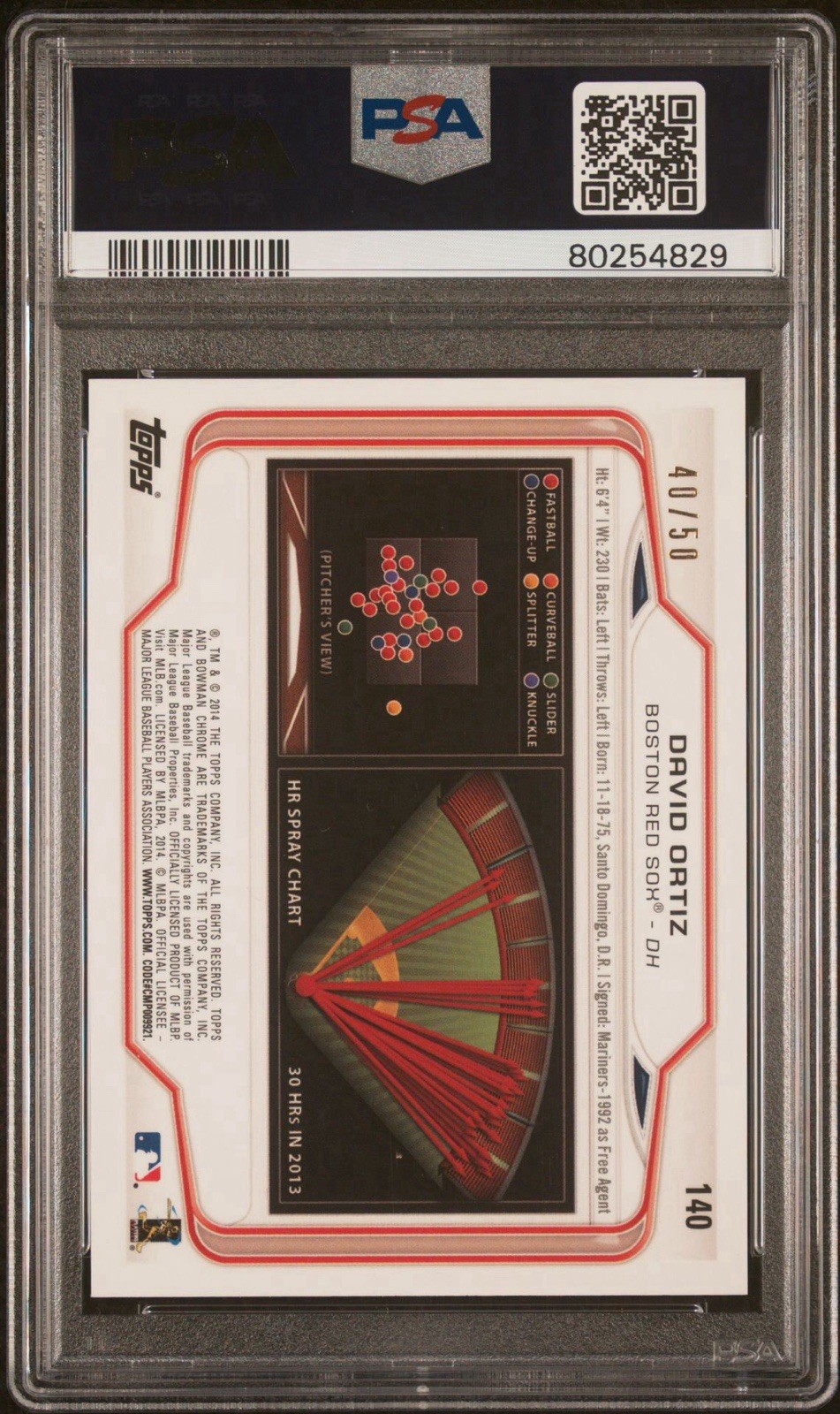 2014 Bowman Chrome - David Ortiz #140 Gold Refractor /50 PSA 9 view 4