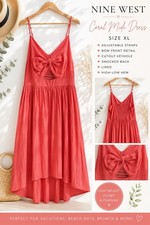 Nine West XL Coral Midi Dress Lightweight Sleeveless Cutout Smocked