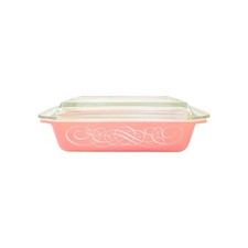Vtg Pyrex Pink Scroll Space Saver Casserole Dish 575-b Lid 550-c Mcm 2qt Usa