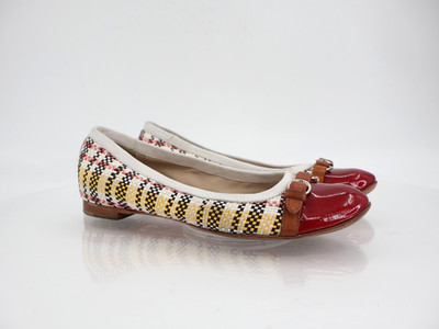 AGL Womens Monika Ballet Flat Size 37 7 Canvas Leather Plaid Dress Shoe Slip On