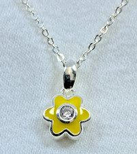 925 Sterling Silver Kit Heath Signed CZ April Birthstone Flower Necklace 16" NOS