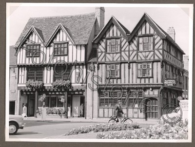 Photo England Stratford-upon-Avon Half-Timbered Houses Bank Bicycle 1959