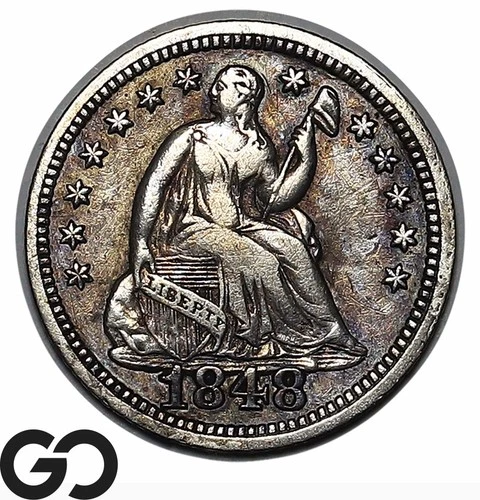 1848 Seated Liberty Half Dime Large Date, Choice VF++ Better Date