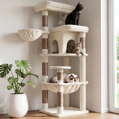 Heybly Cat Tree, 56-Inch Multi-Level Easy Climb Tower for Large Cats, Cat Furnit