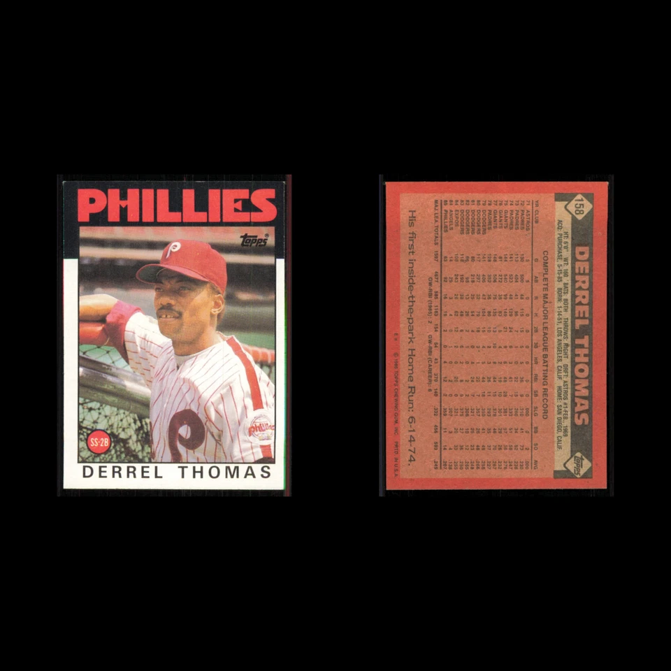 Derrel Thomas #158 1986 Topps Philadelphia Phillies Baseball Card MLB NM - Image 3 of 3