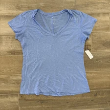 Velvet Graham Spencer Blue V Neck Short Sleeve Casual Basic Relaxed Tee Shirt XL