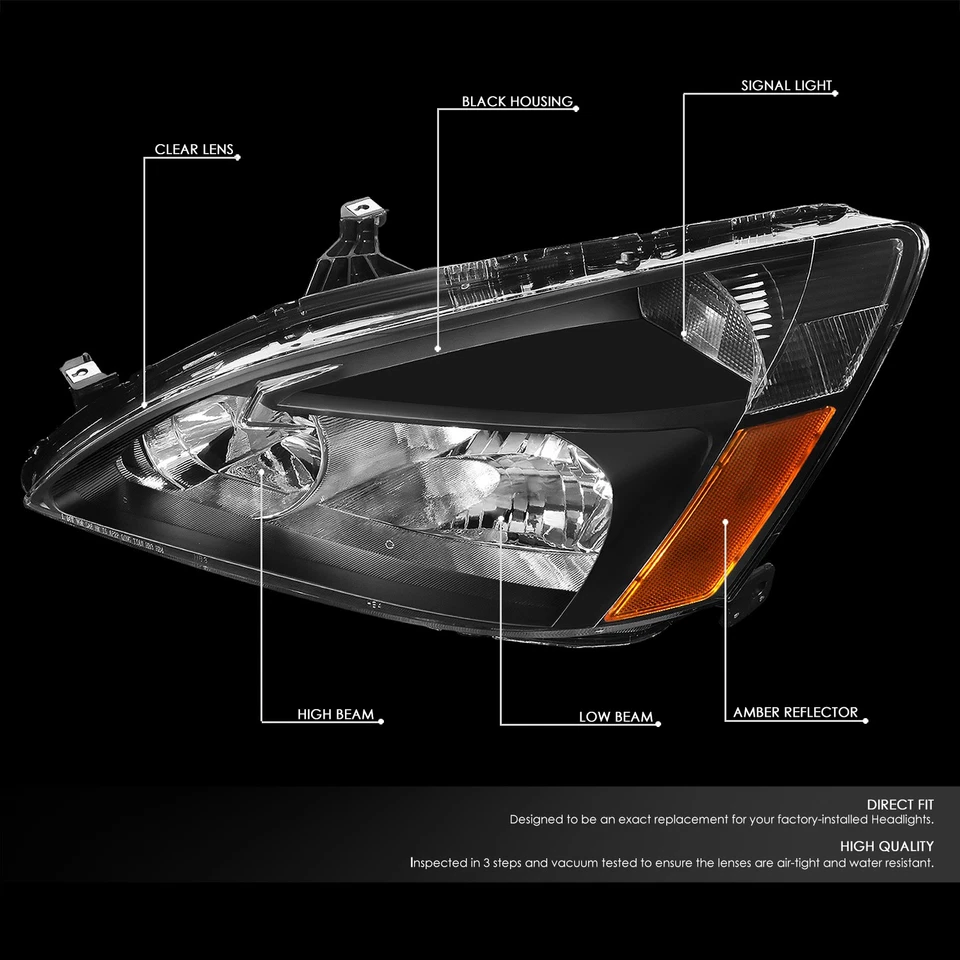 ДЛЯ 03-07 ХОНДА АККОРД ЧЕРНЫЙ КОРПУС ЯНТАРНАЯ СТОРОНА ФАРЫ ФАРЫ ФАРЫ ФАРЫ + НАБОР ИНСТРУМЕНТОВ - Изображение 2 из 3