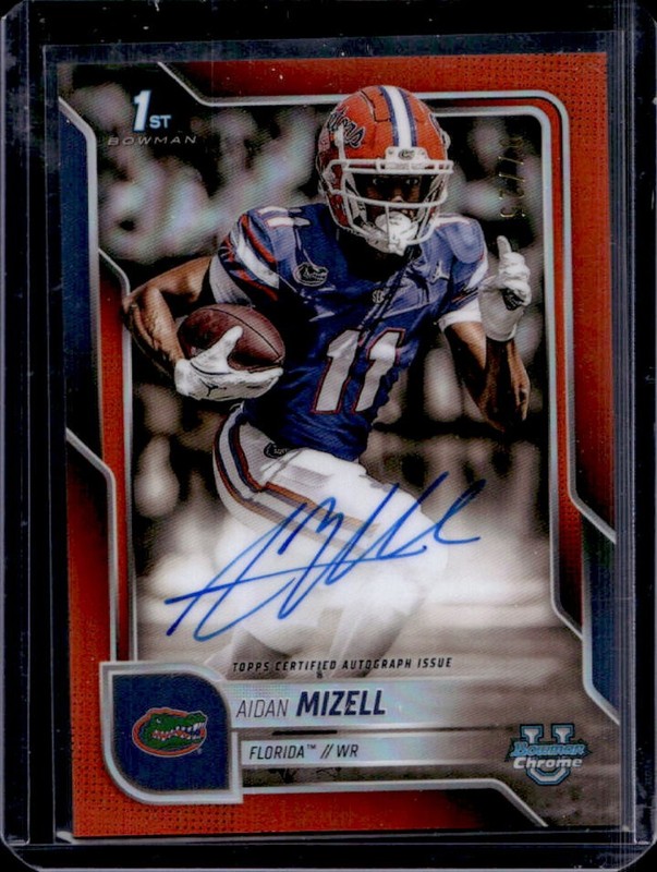 2025 Bowman Chrome University Aidan Mizell Auto 1st Orange Refractor #/25 Gators