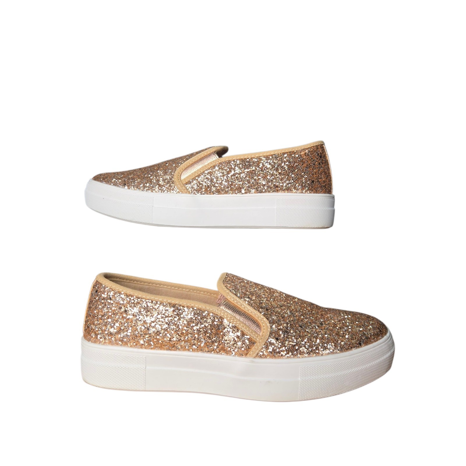 SODA Womens Gold Glitter Sparkle Metallic Slip On Comfort Loafers Shoes Size 9