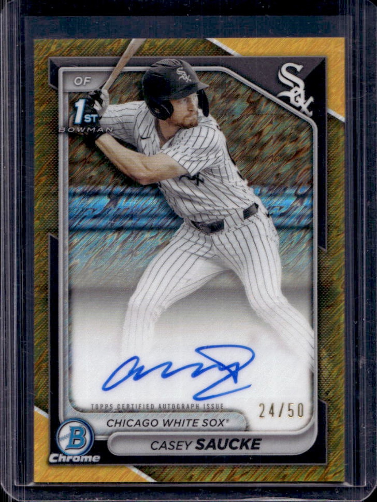 2024 Bowman Draft Casey Saucke Chrome Auto Gold Shimmer Refractor 1st #/50