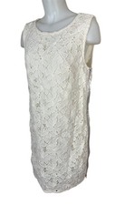 Juicy Couture Dress 10 Lace Overlay Lined Ivory Cream White Eyelet Gold Zip Side
