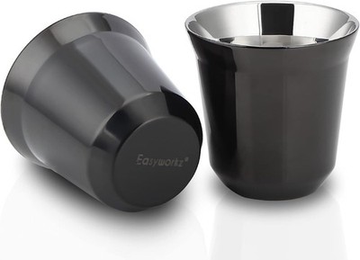 Easyworkz Stainless Steel Espresso Cup 2Pcs Set Double Wall Insulated Metal