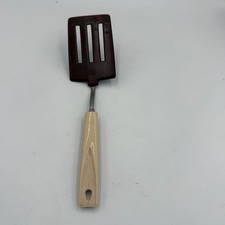 Vintage EKCO USA Brown Slotted Spatula Turner Cream Handle Made in USA
