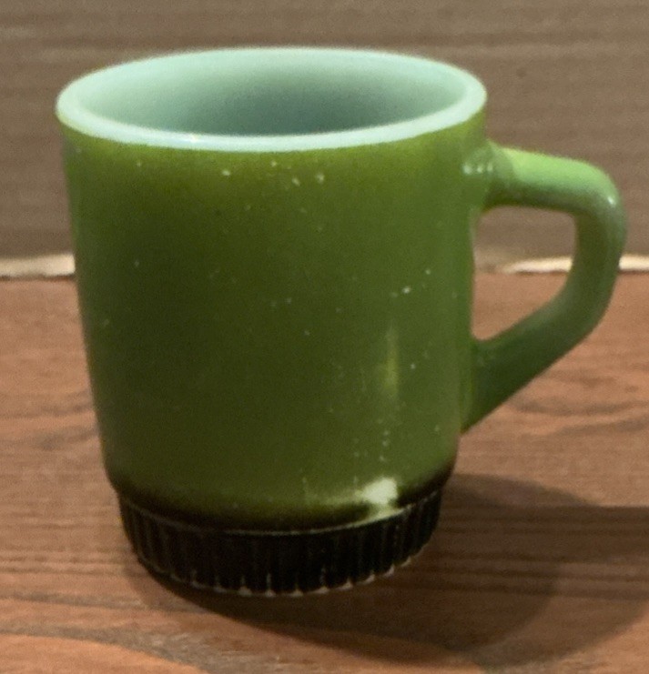 Vintage Anchor Hocking Fire King Oven Proof USA Olive Green /Black Stackable Mug