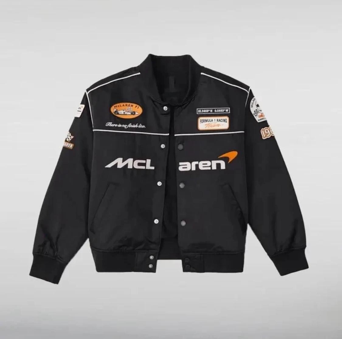 McLaren F1 Racing Embroidered Jacket – Black Bomber Style