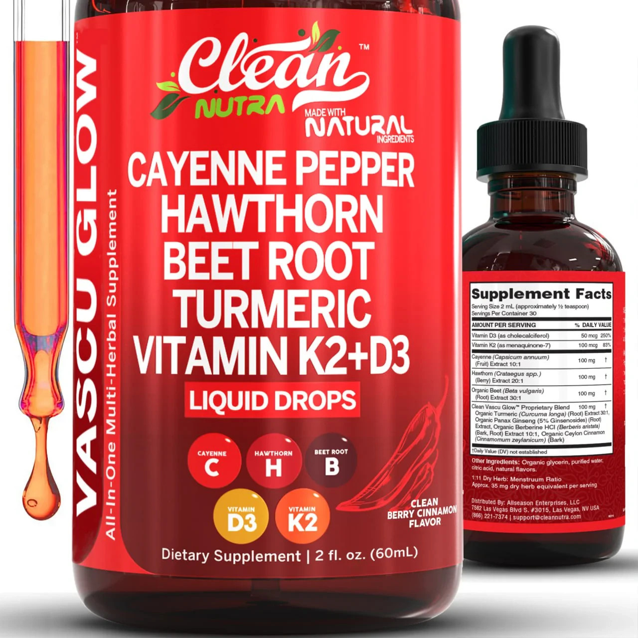 Clean Nutra Cayenne Pepper Supplement Liquid Drops + Hawthorn Berry