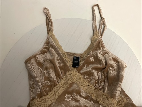 CIDER Romantic Feminine Velvet LaceFloral Midi Slip Dress Brown Size XS/S - Picture 8 of 12