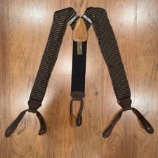 Trafalgar Braces Suspenders Black Brown Braided Fabric Brown Leather