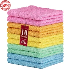 10 Pack Cotton Washcloths 12x12 – Soft Face Towels, Luxury Hotel Spa Quality