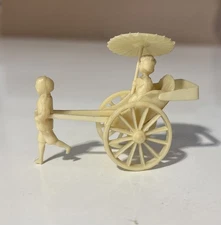 Vintage Japanese Man Pulling Rickshaw Cart Celluloid Miniature Figurine