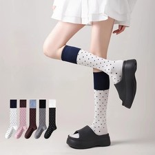 Dot Women Stockings Color Matching Knitted Cotton Knee Socks Stockings Col