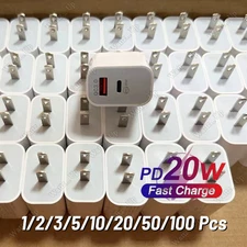 Lot Fast Charger QC PD 20W USB C Block Adapter For iPhone 17 16 15 14 13 Samsung